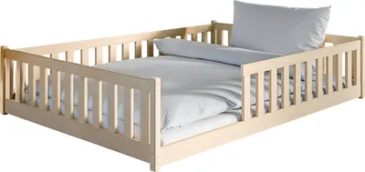 Produktbild von Kinderbett Bodenbett 140x200 cm mit Rausfallschutz & Lattenrost in natur Mädchen Jungen Bett Jugendbett Einzelbett 140x200 cm