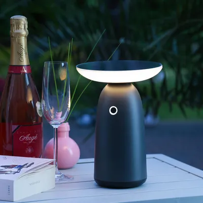 Produktbild von LED Solar Garten Tischleuchte - 3 Helligkeitsstufen - H: 22cm - Lichtsensor - für Außen - grau