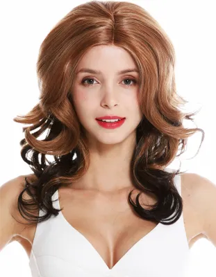 Produktbild von WIG ME UP Perücke lang Teil-Mono Scheitel Lace-Front voluminös gewellt Ombre Kupferbraun Dunkelbraun VK-23-MF