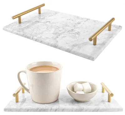 Produktbild von Marmor Tablett - Rechteckig - Dekorativ - Mit Griff - Schmutzabweisend - 30 x 20 x 4,5 cm - Servierplatte
