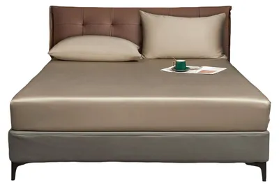 Obrázok produktu pre Saténové napínacie prestieradlo Luofanfei s gumičkou 200 x 200 cm, hladké, hnedé, 25–30 cm