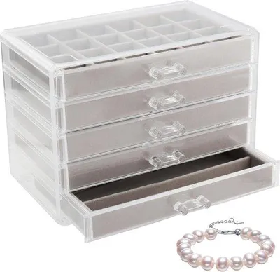 Produktbild von Famanu Schmuckbox - Transparente Acryl Schmuckaufbewahrung mit 5 Fächern