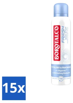 Image de 15 sprays déodorants Borotalco Fresh Non-Stop - 150 ml - Pack économique - 15 pièces