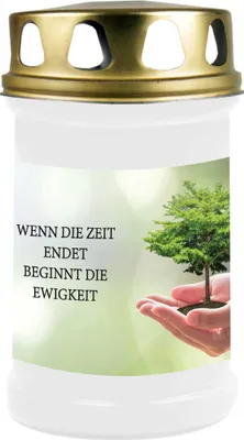 Produktbild von Grabkerze Weiß, Brenndauer: 48 Stunden, Motiv: Baum
