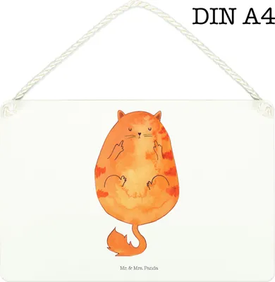 Produktbild von Mr. & Mrs. Panda Schild Katze Mittelfinger DIN A4 - Weiß - Geschenk, sprüche, Genervt, holzbild, Katzen, Holzschild, Cats, wandtafel, Mieze, Cat, Türschild