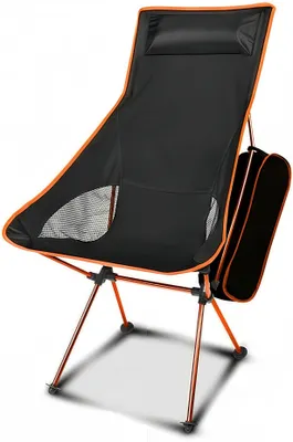 Produktbild von Campingstuhl mit Kopfstütze - bis 150 kg - tragbarer Strandstuhl, Campingstuhl klappbar, Angelstuhl, Orange