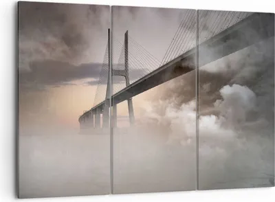 Produktbild von Bild auf Leinwand - Leinwandbild - Brücke Nebel Wasser - 105x70cm - Wand Bild - Wanddeko - Leinwanddruck - Bilder - Kunstdruck - Wanddekoration - Leinwand bilder - Wandkunst - CE105x70-3525