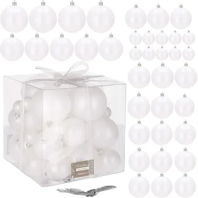 Obrázek produktu pro SPRINGOS koule na stromeček, 37 kusů, perleťově bílé, vánoční koule, _ 4 cm, _ 5 cm, _ 6 cm, _ 7 cm, _ 8 cm, nerozbitné, dekorace, ozdoby na stromeček