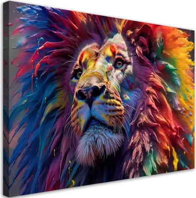 Produktbild von Leinwandbild Neon Löwe Afrika AI 120x80 Feeby Bunt bild für die wand bereit zum aufhängen