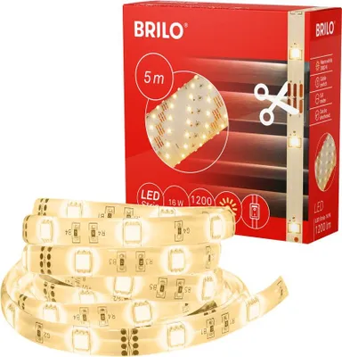Image de Briloner Leuchten - LED Band 5m, LED Strip autocollant, bande incl. interrupteur marche/arrêt, 16 Watt, blanc, IP20, Warm, Blanc