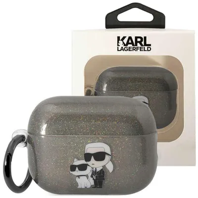 Produktbild von Karl Lagerfeld KLAP2HNKCTGK Airpods Pro 2 Hülle schwarz/schwarz Gliter Karl&Choupette