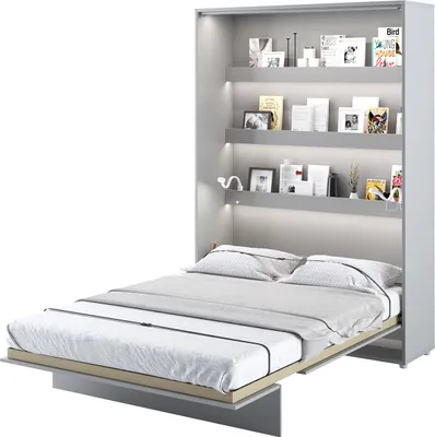 Produktbild von MEBLINI Schrankbett Bed Concept - Wandbett mit Lattenrost - Klappbett mit Schrank - Wandklappbett - Murphy Bed - Bettschrank - BC-01 - 140x200cm Vertikal - Grau Matt