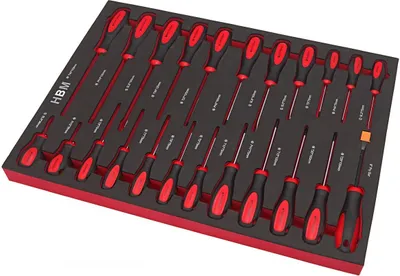Produktbild von HBM Professional 23-teiliges Schraubendreher-Set mit Schaumstoffeinlage für Werkzeugwagen