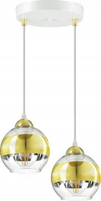 Produktbild von LUXOLAR Led Pendelleuchte 2 flammig - Deckenleuchte Weiß-Gold E27 60W - Hängelampe für Wohnzimmer, Küchen - Gold-transparent Glas Kugeln