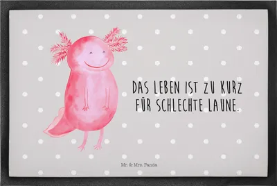 Produktbild von Mr. & Mrs. Panda Schmutzfangteppich Axolotl Glücklich 40 x 60 cm - Grau Pastell - Geschenk, Bodenvorleger, Fussmatte, Lurch, Motivation, gut Gelaunt, Schwanzlurch