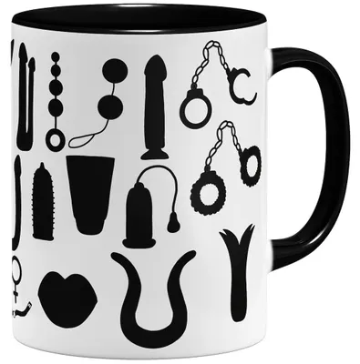 Kaffeetasse 325 ml mit lustigem Motiv, Keramik, Schwarz