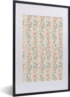Produktbild von MuchoWow® MuchoWow® Gerahmtes Poster Blumen - Vintage - Muster 40x60 cm - Poster mit zchwarzem Bilderrahmen - Poster in Rahmen