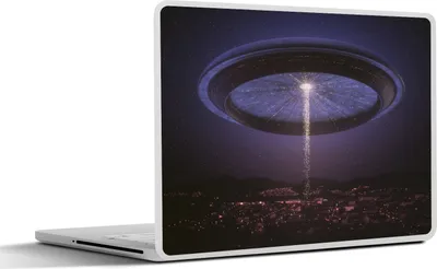 Produktbild von MuchoWow® Laptop Aufkleber Sticker Cover Eine Illustration eines UFOs über einer Stadt - Jungen - Mädchen - Kinder - Kind 32.5x23.5 cm - Sticker für Laptop - Selbstklebend