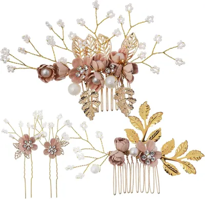 Produktbild von Blumenhaarkämme mit Strass-Seitenkämmen, Haarnadeln und Stylingnadeln für Haarknoten, Brautschleier und Haarschmuck mit Blumen