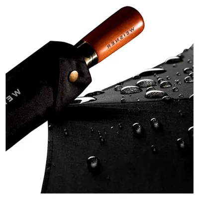 Produktbild von WEISNER Sparkler Regenschirm – Automatischer Taschenschirm mit Holzgriff – Sturmfest, Teflonbeschichtet, FlexiGlass, Windschutzsystem, Lederschlaufe und Etui