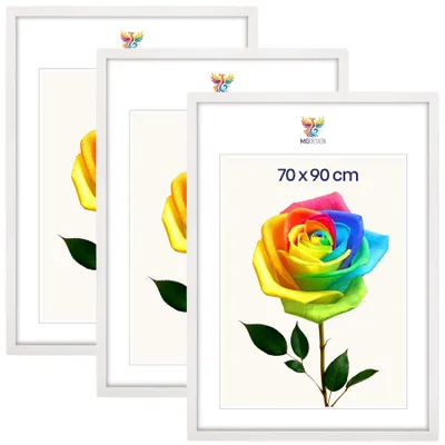 Produktbild von MG Design 3er Set Bilderrahmen Weiß 70x90 cm - Posterrahmen Echtholz mit Acrylglas, verstärkte Wandaufhängung, hoch/quer