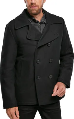 A man wearing a black pea coat.
