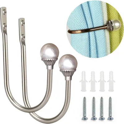 2er-Set U-förmige Gardinenhalter mit Perlen, Metall, 15x7,5 cm