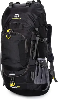 Produktbild von 60L Bergsteigerrucksack wasserdicht zum Wandern, Camping mit Regenschutz, schwarz