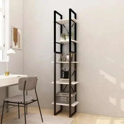 Zdjęcie produktu dla vidaXL Regał na książki 5 przegród biały 40x30x175 cm lite drewno sosnowe - Regał na książki - Półka na książki - Regał biurowy