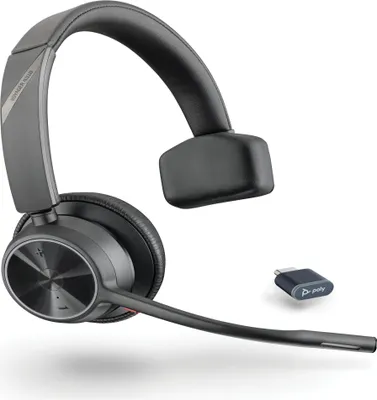 Produktbild von POLY VOYAGER 4310-M Microsoft Teams-es Headset mit Ladestation, Kabellos, Büro/Callcenter, Kopfhörer, Schwarz