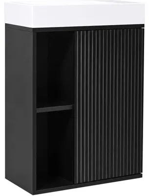 Obrázok produktu pre Skrinka pod umývadlo pre kúpeľňu Sofia – matná čierna + umývadlo z liateho mramoru Sofia – lesklá biela – 50x70x25 cm