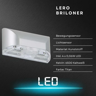 Produktbild von Briloner LED Wandleuchte Titan 4 x 0,06W 14lm Tageslicht 6000K mit 1 x AA Batterie & Bewegungsmelder