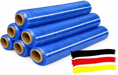 Immagine prodotto di 1 rotolo di pellicola estensibile, pellicola per pallet, pellicola da imballaggio, pellicola avvolgente, pellicola per traslochi, 50 cm (blu), 23 µm