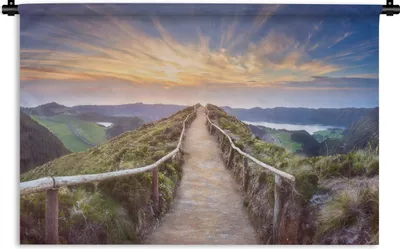Produktbild von MuchoWow® Wandteppich Wandbehang Berge - Natur - Weg 90x60 cm Tapisserie Dekoration Wandtuch - Wandskulpturen - Bildteppich