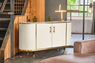 Produktbild von KAWOLA Sideboard MARIA Marmorplatte Kunstleder weiß