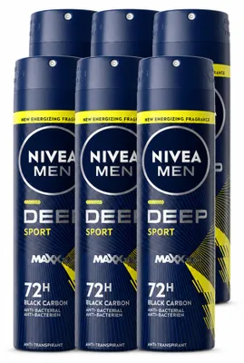 Imagen del producto de 6 aerosoles desodorantes NIVEA MEN Deep Sport, 150 ml, pack ahorro, 6 unidades