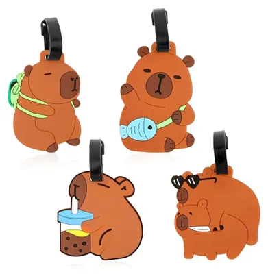 Produktbild von 4 Stück Kofferanhänger mit Capybara-Motiv, bunte und lustige Gepäcktags, Adressschilder zur Identifikation von Gepäck auf Reisen