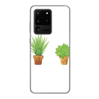 Produktbild von MuchoWow® Handyhülle Schutzhülle Hülle für Samsung Galaxy S20 Ultra Blumentopf - Aquarell - Pflanzen Silikon Softcase Handy Hülle - Karteninhaber