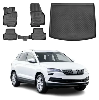 Image de Kit Tapis de sol et coffre pour Skoda Karoq 2017-2026 Caoutchouc TPE Noir, productTiles.product.images.aiGenerated