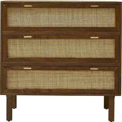 Produktbild von Kommode Mangoholz Rohrgeflecht Walnuss 90 cm modern