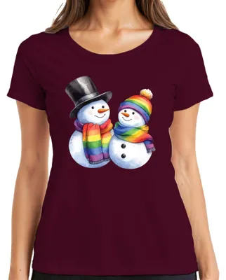 Zdjęcie produktu dla LGBTQ+ Snowmen - Christmas Gift Świąteczna koszulka damska, bordowy, XL