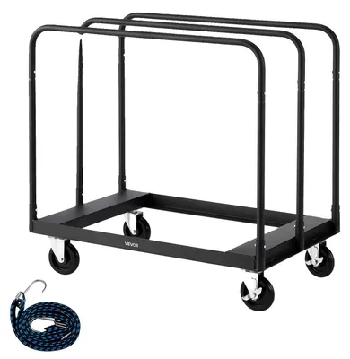 Immagine prodotto di Carrello porta pannelli VEVOR, 816 kg, carrello di trasporto con ruote girevoli a 360°, carrello porta pannelli con cinghia di fissaggio e 3 corrimano laterali, carrello porta pannelli, ausilio per il trasporto in fabbrica, magazzino, garage, nero, 955x610x935 mm