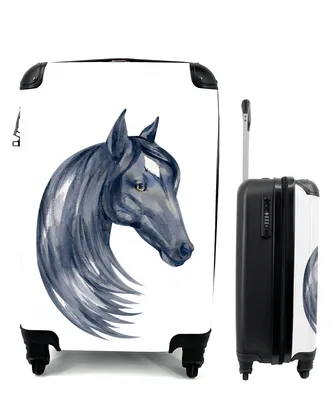 Produktbild von MuchoWow® Koffer Handgepäck Trolley Rollkoffer Kleine Reisekoffer mit 4 Rollen - Pferd - Aquarell - Schwarz - Mädchen - Kinder - Mädchen - Cabin Size < 55x40x23 cm & 55x40x20 cm - Kinderkoffer - Kabinenkoffer - Boardgepäck - Reise-Box - Reisekoffer - Reisegepäck - Koffer mit Bild - Trolley für Kinder