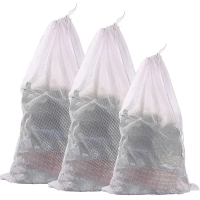 Produktbild von Netz-Wäschesäcke 3er Set (2xXXL + 1xXL) mit Kordelzug robust 100% Polyester