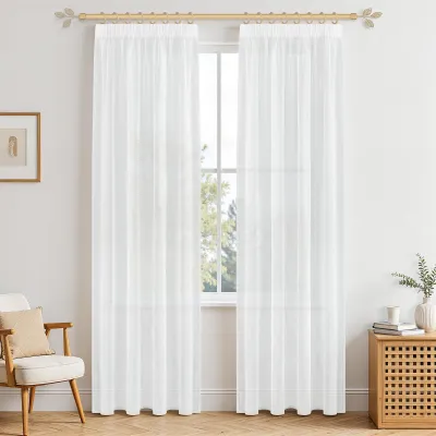 Voilegardinen 2er-Set 140x225 cm Weiß Faux-Linnen