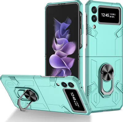 Obrázek produktu pro Galaxy Z Flip3 Pouzdro, robustní tvrdý PC, nárazuvzdorné Pouzdro s držákem prstenu a stojánkem pro Samsung Galaxy Z Flip 3 5G modré