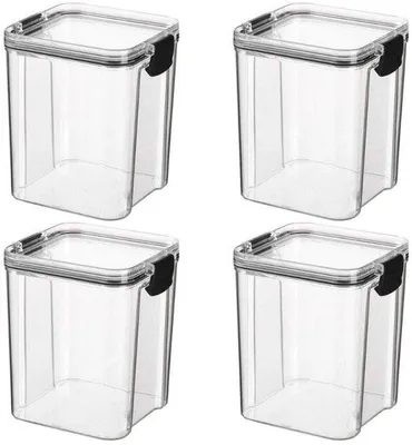 Produktbild von Vorratsbehälter-Set mit Deckel, 4 Stück - Transparenz - 950 ml Fassungsvermögen - 11,5 x 10,3 x 12,8 cm Größe