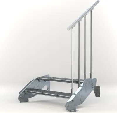 Produktbild von Stahltreppe 2 Stufen bis Höhe 44 cm, Laufbreite : 100 cm Geländer rechts ST 3 (31 / 9 mm schmal)