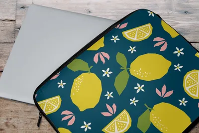Produktbild von MuchoWow® Laptop Hülle 17 Zoll Laptoptasche Zitrone - Muster - Sommer - Zipper - Schutzabdeckung
