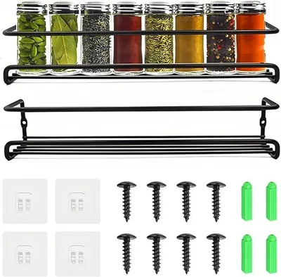 Produktbild von PolkaHome® Wandregal Set 2er – Drahtregal ohne Bohren, Gewürzregal für Küche, schwarz